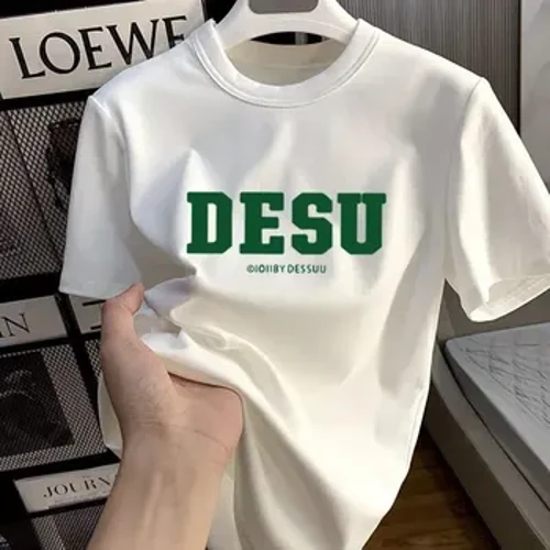 Biała koszulka w stylu Hongkongu lodowy jedwab z krótkim rękawem letnia nowa damska Vintage luźny krój wyszczuplający fajny top męski top typu Stall