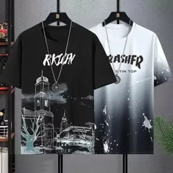Çok yönlü Trendy erkek kısa kollu buz ipek tişört rahat yaz üst erkekler için hafif nefes soğutma gömlek