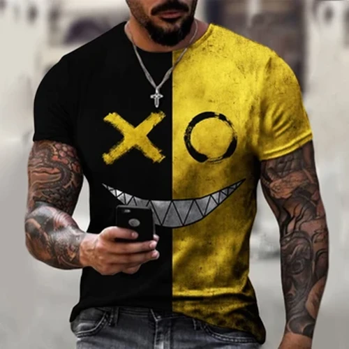 2024 ใหม่ขนาดใหญ่Tเสื้อสำหรับชายลำลองแขนสั้นHip Hop Smiling Faceพิมพ์Plusขนาดเสื้อTeeเสื้อบุรุษเสื้อยืดTop