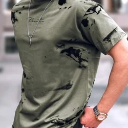 Panlalaking T Shirt Para sa Panlalaking Damit Fashion Bagong Camouflage na may guhit na sulat Naka-print na Harajuku Maikling Manggas na Pang-itaas na Pang-itaas na Pang-isport sa Tag-init