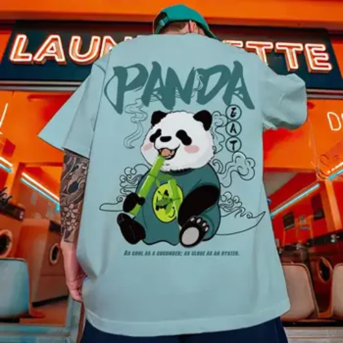 Hytaýda Täze ýyl erkekleriň futbolkasy 3d Panda Çap edilen erkek eşikler Tomus tötänleýin gysga ýeňli ýokarky ýeňli futbolka köçeleri