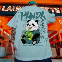Kinesisk nyttår T-skjorte for menn 3d Panda-trykt herreklær Sommer Uformell kortermet topp Løs overdimensjonert T-skjorte Street T-skjorter