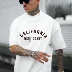2023 T-shirt Summer New Fashion Men's English Letter Printing Pattern Casual Loose Street Fitness High Quality Cotton Top