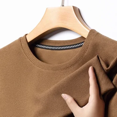 Nieuw zomer T-shirt met ronde hals en korte mouwen met wafelstructuur voor herentop met korte mouwen