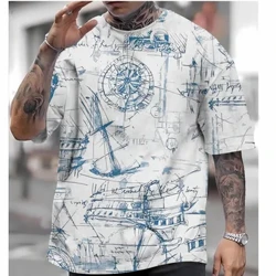 2024 Rahat T-Shirt Erkek Kısa Kollu Üstleri 3d Pusula Baskı Giyim Büyük Boy Yaz Giyim erkek Gömlek Tees Yeni
