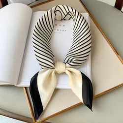 Marca de luxo seda quadrada xadrez cachecol feminino cetim pescoço gravata cabelo banda trabalho macio neckerchife 2021 nova cabeça hijab feminino foulard