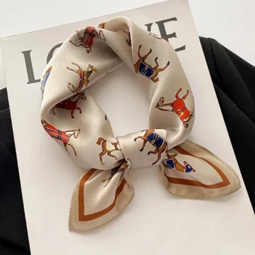 Hestetrykdesign 100 % ren silke Firkantet tørklæde Damemode Luksusmærke tørklæder Halsklæde Hår Hånd Håndledd Bandana
