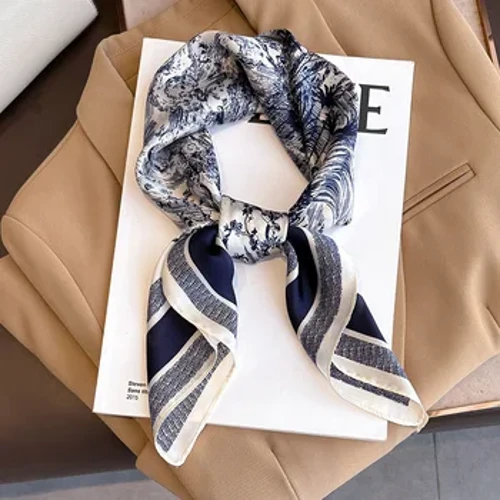 Luksus blomstertrykk Silke Firkantet skjerf Kvinner Mykt sateng Tørkle Hårbånd Halsduk Hode Hijab Dame Hodebånd Foulard Bag Ribbon