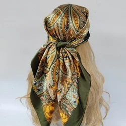 mtindo mpya wa 90*90cm wa Skafu ya Silk Skafu Vifuniko vya Kichwani vya Wanawake wa Zamani wa Misimu minne ya Nywele Hijabu Foulard Bandana Kitambaa cha Kichwa cha Femme