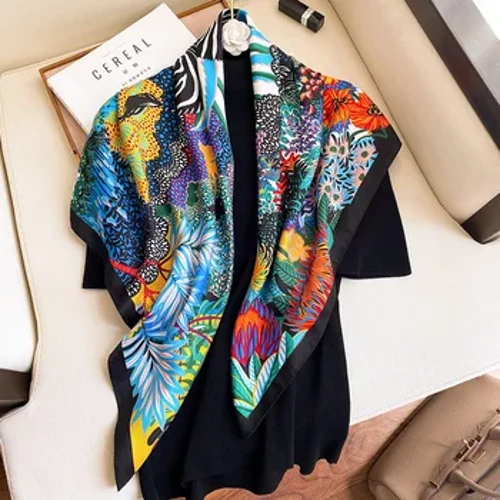 2024 90*90cm Spring Autumn Women Luxury Silk New Printing Scarves Tourism Seaside Malaking Sukat Muffler Fashion Sunscreen Shawl