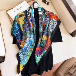 2024 90*90cm spring vuli wanawake hariri ya kifahari mitandio mipya ya uchapishaji utalii kando ya bahari kubwa size ya muffler fashion shali ya jua