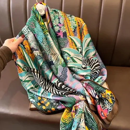 Syal Musim Semi Wanita Desain Mewah Syal Sutra Halus Selendang Muslim Ikat Kepala Selendang Pantai 85x180cm