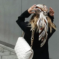 Ipek başörtüsü Kadın Lüks Moda Saç Eşarp Yaz Fular Femme Saten Şal Fular 90 cm Kare Başörtüsü Bandana Cheveux
