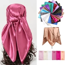 Skafu ya Hariri ya kifahari ya Wanawake ya Rangi ya Satin Imara ya Hijabu Vitambaa vya Muislamu Pareo Bandana Kike Kikunjwa Kitambaa Kitambaa cha Kichwani Foulard 90*90cm