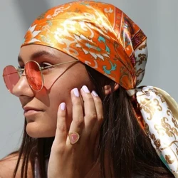 Bufandas de seda con protección solar para playa, pañuelos cuadrados con estampado Popular, 90x90CM, Europa y América, 2023