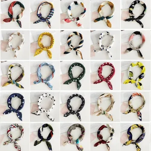 Fascia per capelli con sciarpa quadrata per donne da festa d'affari Sciarpa in raso di seta elegante piccola vintage skinny retrò con collo a testa