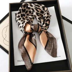 Mới Satin Khăn Choàng Thiết Kế Hoang Dã Da Báo Lụa Vuông Nữ Khăn Quàng cổ Quấn Mũ Trùm Đầu Đi Biển Tóc nữ dây