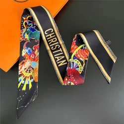 Moda francese Nuovi Tarocchi Retro Dodici Costellazioni Ladies Ornament 100% Twill Sciarpa di seta Streamer Lunga striscia Sciarpa di seta Nastro