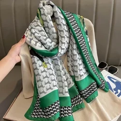 180*90Cm Cao Cấp Thương Hiệu Phong Cách Mới Thu Đông Phổ Biến Hoa Mũ Trùm Đầu Nữ Thời Trang Lụa In Khăn Choàng Nữ Đi Biển khăn Choàng Foulard