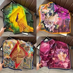 Twill Silk 70x70cm Sieviešu šalle ar teksturētu apdruku kvadrātveida sauļošanās līdzeklis sieviešu matu galvas lakats Foulard Bufanda Echarpe Bandana