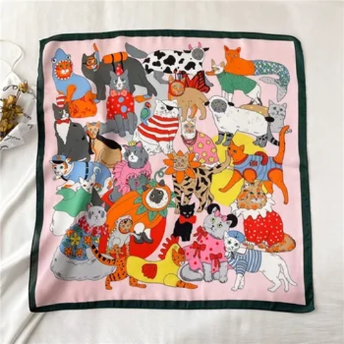 2024 Siôl Sidan Argraffu Sgarff Gwallt Cath Lapio Gwallt Neckerchief Sgarff Sgwâr Satin Benywaidd Ar Gyfer Merched Band Pen Foulard Hijab Bandana