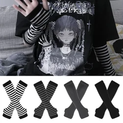 Vintervarma långärmade handskar för män Kvinnor Fingerless Stripe Hip-Hop stickade armbågsvantar Elastisk utomhusvärmare arm