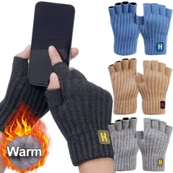 Menig Hanner Bys Thermol Trwchus wedi'u Gwau Merched Dynion Gaeaf Awyr Agored Gwlân Cynnes Gyrru Maneg Di-bys Menig Sgrin Gyffwrdd