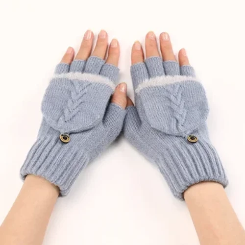 Fingrar gratis ullhandskar Kvinnor Stickad Flip Fingerless Exposed Finger Tjock Handske Vantar Vinter Varm Förtjockning Kvinnor Vantar