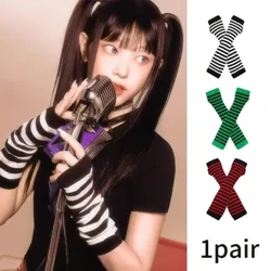 Guantes de codo para mujer, cubierta de brazo de punto larga de Navidad, guantes largos sin dedos a rayas de colores, nueva pulsera más cálida para otoño e invierno
