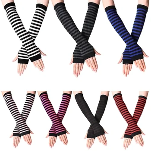 Y2K Fashion Women Girls Stripe Elbow Gloves тепліші в’язані довгі рукавички без пальців