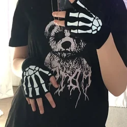 Punk eskularru berriak Unisex Halloween Skeleton Skull Half Hatz eskularruak Glow In The Dark Fingerless Stretch Knitted Winter Mittens
