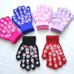 6-11Y Barn Varma Handskar Vinter Nya Studenter Barn Snowflake Love Print Stickade Vantar Utomhusstickning Cykling Skidhandskar