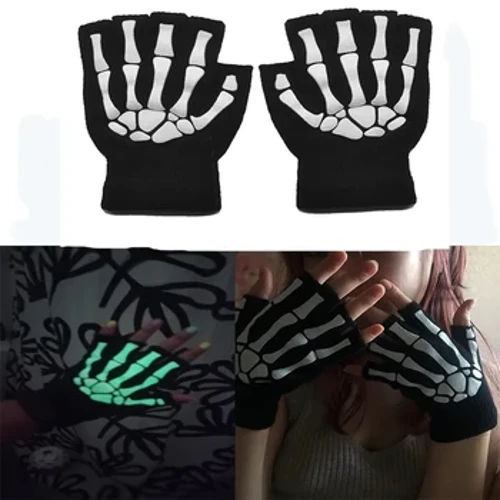 Mới Punk Găng Tay Unisex Halloween Đồng Hồ Nam Găng Tay Nửa Ngón Phát Sáng Trong Bóng Tối Fingerless Co Giãn Dệt Kim Mùa Đông Găng Tay Hở Ngón