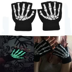 Punk eskularru berriak Unisex Halloween Skeleton Skull Half Hatz eskularruak Glow In The Dark Fingerless Stretch Knitted Winter Mittens