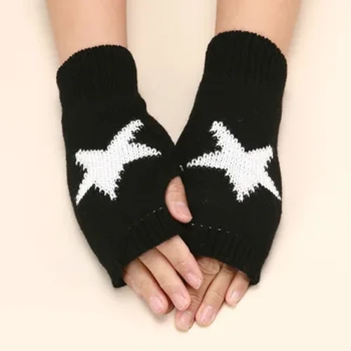 Luvas de lã de malha de inverno y2k luvas de meio dedo feminino tricô luvas de braço sem dedos cinco pontas estrela escrita guantes