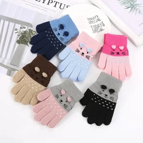 3-7 Tuổi Mèo Găng Tay Hở Ngón Dệt Kim Trẻ Em Bé Trai Bé Gái Mùa Đông Hoạt Hình Dễ Thương Hình Trẻ Em Găng Tay Ấm Găng Tay Trẻ Em mùa Đông Găng Tay