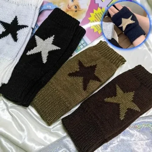 Punk Y2K Staryldyz trikota Wo ýüň ellikler moda Erkekler Aýallar Pentagram ýarym barmak ýyly ýumşak ýumşak pişikli bäş nokatly ýyldyz barmaksyz ellikler
