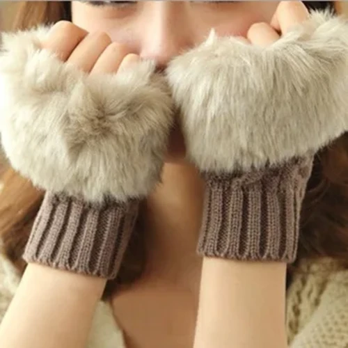 Guanti caldi da donna con mezze dita Guanti touch screen con dita aperte in maglia ispessita in peluche