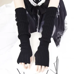 Lange, fingerløse hansker for kvinner Myk kvinnehanske Lolita Kawaii votte vintervarmer strikkede armermer jenter punkgotiske hansker