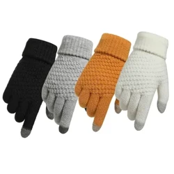 Naised Mehed Soojad Talvised Puuteekraaniga Kindad Stretch Kootud Labakindad Villased Full Finger Guantes Naiste Heegeldatud Kindad