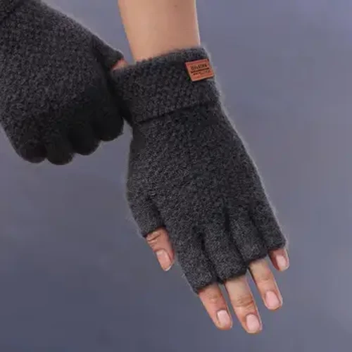 Găng Tay Mùa Đông Dành Cho Nam Ngón Viết Văn Phòng Đi Xe Đạp Găng Tay Dệt Kim Học Sinh Alpaca Len Ấm Áp Dày Co Giãn Găng Tay Lái Xe