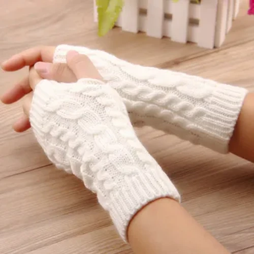 Mănuși de iarnă pentru femei, elegante, pentru încălzirea mâinilor, cu croșetat, tricotat, mănuși de lână artificială, mănuși calde fără degete, model răsucit, mănuși pentru femei