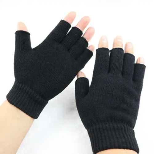 Mới Nam Đen Dệt Kim Ngón Găng Tay Thu Đông Ngoài Trời Co Giãn Co Giãn Ấm Áp Ngón Găng Tay Xe Đạp