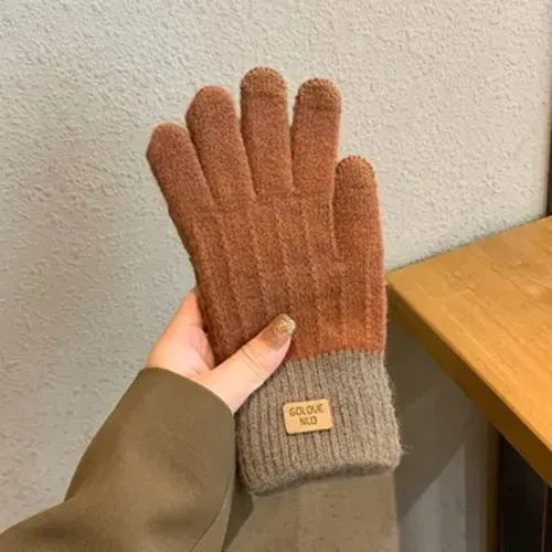 Förtjockade stickade pekskärmshandskar för damer Fleecefoder för höst/vinter Varm anti-halk