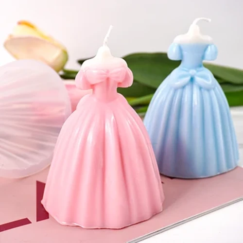 3D Ny Kjole Silikone Lyseform DIY Bryllupskjole Håndværksgaver Fremstillingsmateriale Gips Harpiks Chokolade Bageforme Home Decoration