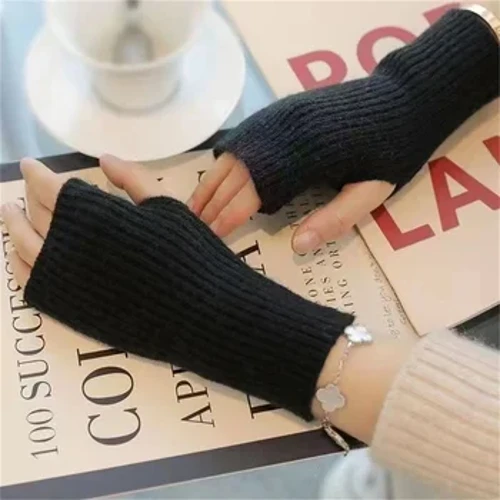 Korea Baru Sarung Tangan Setengah Jari Wanita Musim Gugur dan Musim Dingin Wol Hangat Siswa Tanpa Jari Layar Sentuh Gelang Rajutan Tebal