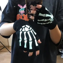 Punk eskularru berriak Unisex Halloween Skeleton Skull Half Hatz eskularruak Glow In The Dark Fingerless Stretch Knitted Winter Mittens