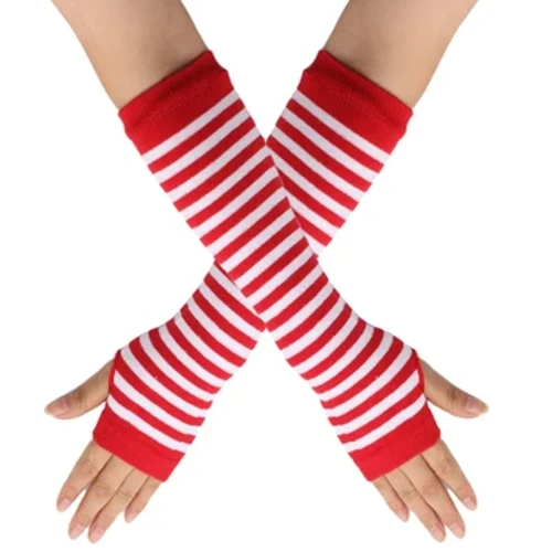 Neie Laang Handschuesch Arm Cover Klassesch Rosa Schwaarz a Wäiss gesträifte Fangerlos Ielebou Handschuhe Warmer Strickband