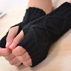 Strikkede halvfingerhansker dame varm myk ull vinterhansker Håndsko Votter til jente Guantes Invierno
