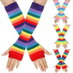 1 Pair Frae Regenbogen gesträifte Ielebou Handschuhe Lange Fangerlos Handschuhe gesträifte Stricken Ielebou Handschuhe Koteng Handgelenk Ärmelen Arm Warmer